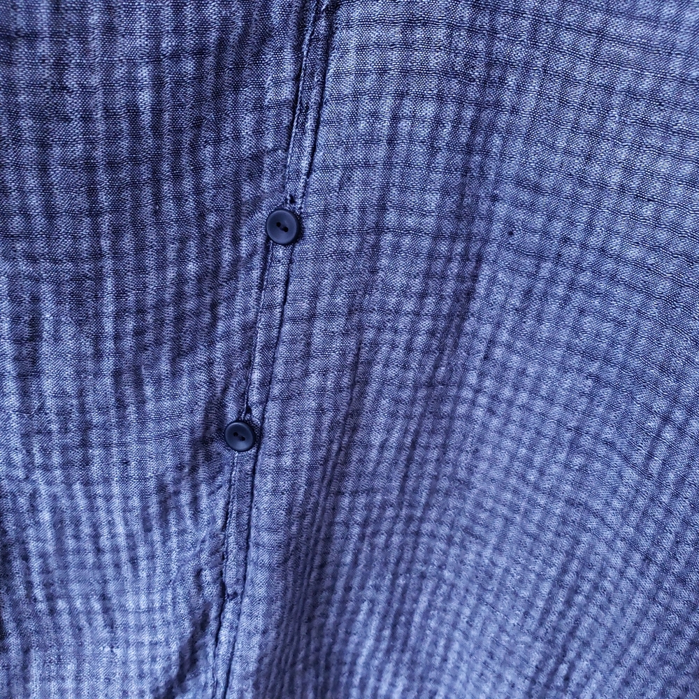 Medium Flax Sheer Linen Blouse Buttoned Deep V Neck Gray Gauzy - Picture 3 of 10